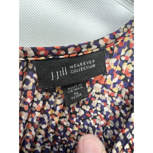 J. Jill Women's Multi-Colored Button-Front Long-Sleeved Pleated Crewneck Dress - Picture 4 of 9